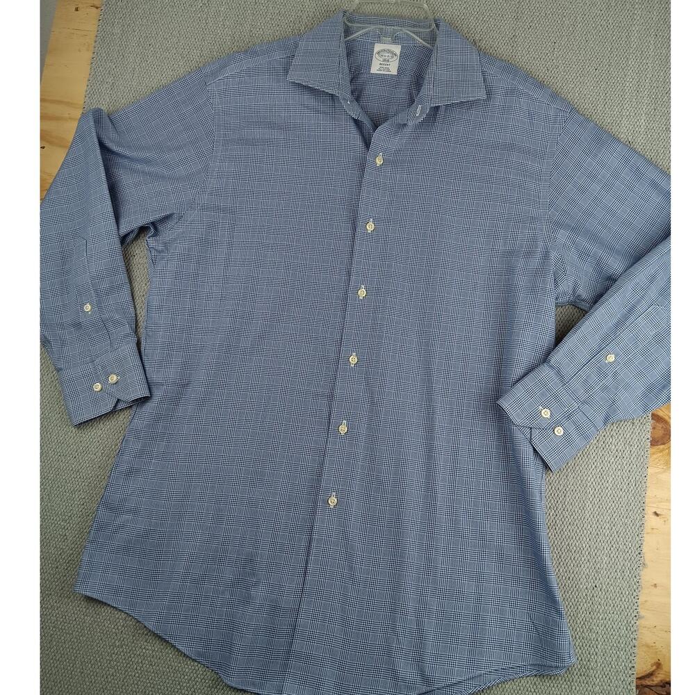 Brooks Brothers Regent Button Up Shirt Mens L 16.5-2/3 Blue Plaid Party No Tuck - Picture 2 of 13